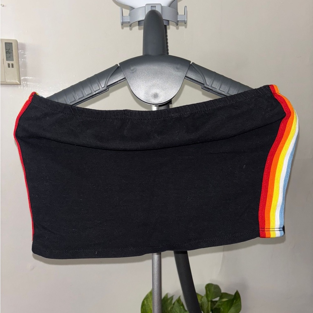Love J Black Tube Top with Rainbow Stripes